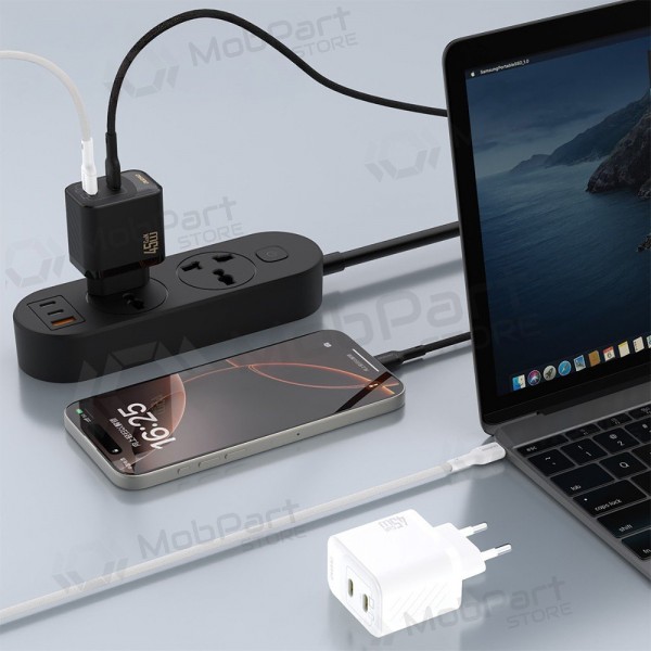 Telefonlader Dudao A28PC 45 W GaN 2x USB-C med USB-C-kabel 1 m svart