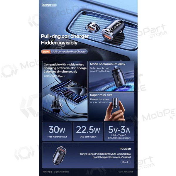 Billader Remax RCC359 30 W USB-C + USB-A svart