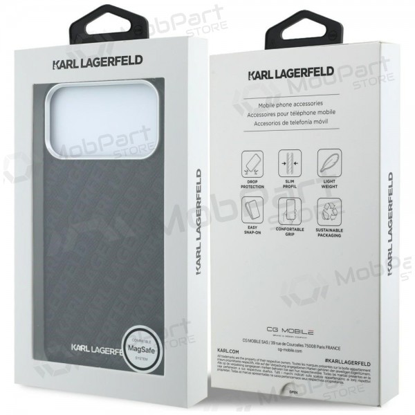 Apple iPhone 18 Pro Max deksel -Karl Lagerfeld PU Grained Allover Semi Wrap MagSafe- (svart)