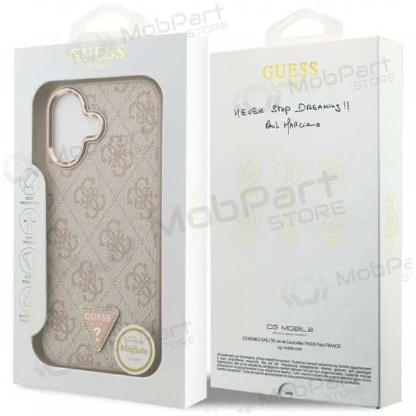 Apple iPhone 17 deksel - Guess PU Leather 4G Strass Triangle Logo Gold Frame MagSafe (rosa)
