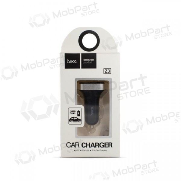 Lader for biler HOCO Z3 Dual Usb (Display, 3.1A) (svart)