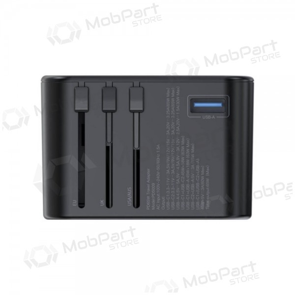 Universell kelioninis lader Choetech PD5009 65W 2xUSB-C/USB-A svart