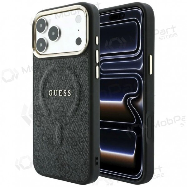 Apple iPhone 18 Pro Max deksel - Guess PU Leather 4G Gold Frame Embossed MagSafe (svart)