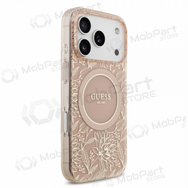 Apple iPhone 18 Pro deksel - Guess IML Flowers Allover Strap MagSafe (rosa)