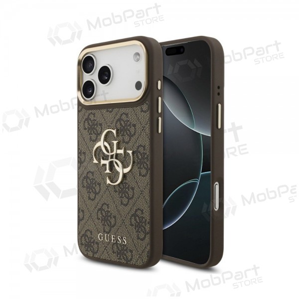 Apple iPhone 18 Pro Max deksel - Guess PU Leather 4G Metal Logo Gold Frame (brun)
