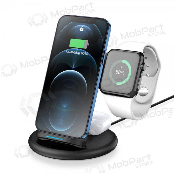 Lader trådløs Dux Ducis C7 3in1 Phone, Apple Watch, Airpods 15W (svart)