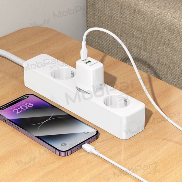 Telefonlader Borofone BN27 20 W USB-C + USB-A med Lightning-kabel 1 m hvit