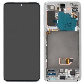 Ekranas Samsung G991 S21 5G su lietimui jautriu stikliuku og rėmeliu Phantom White original (service pack)