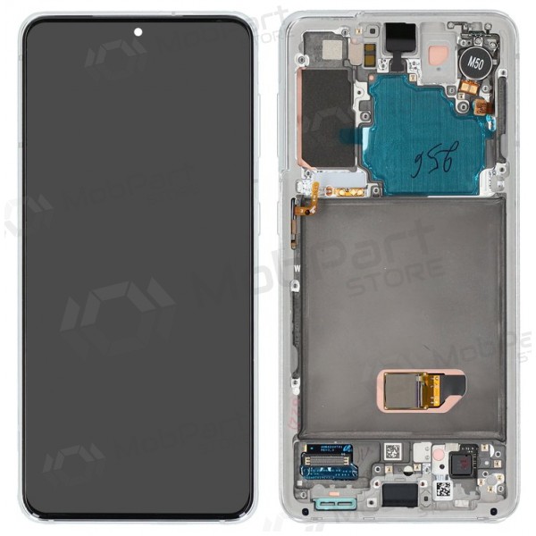 Ekranas Samsung G991 S21 5G su lietimui jautriu stikliuku og rėmeliu Phantom White original (service pack)