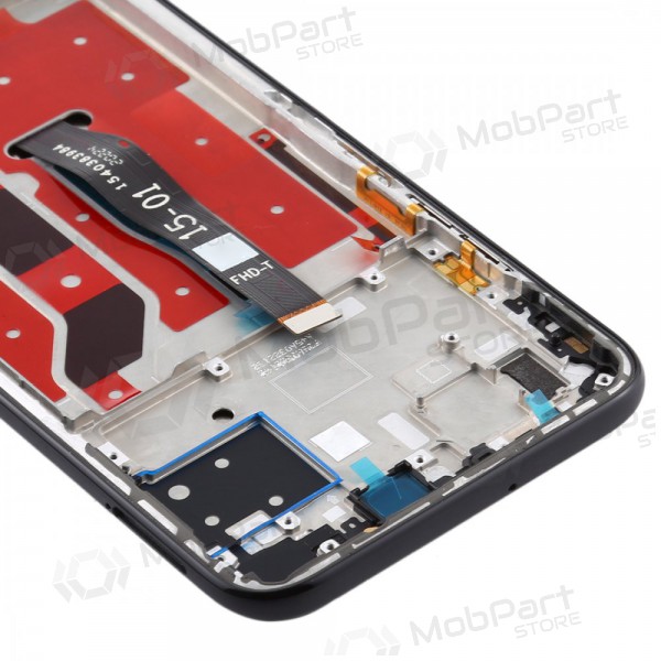 Huawei P40 Lite skjerm (svart) (med ramme) (brukt grade A, original)