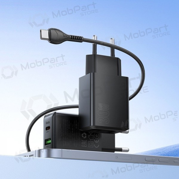Telefonlader Hoco N71 30 W GaN USB-C + USB-A med USB-C-kabel 1 m svart
