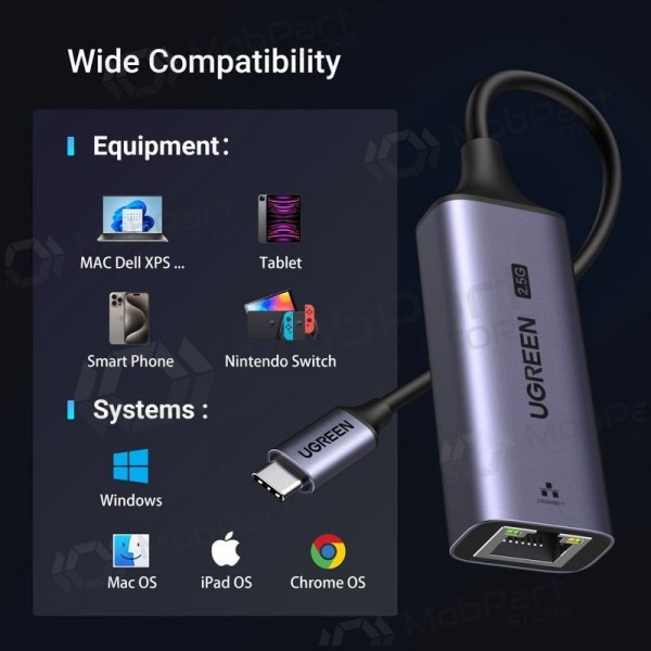 USB-C-adapter Ugreen CM648 USB-C til RJ45 grå