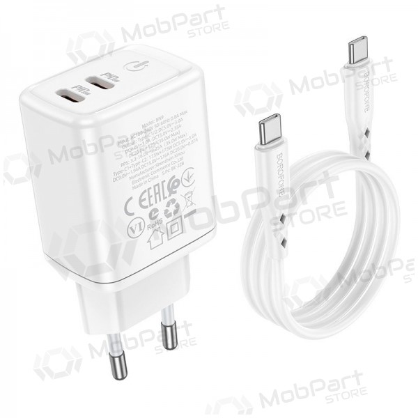 Lader buitinis Borofone BN9 2xType-C 35W + Type-C hvit