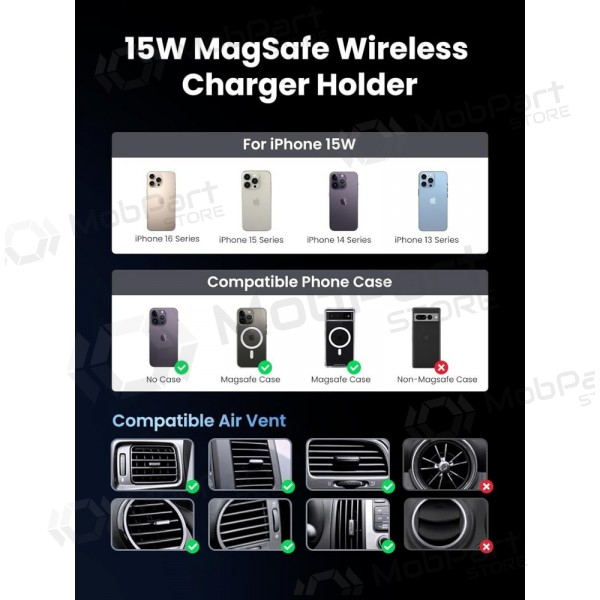 Automobilinis laikiklis-lader Ugreen W708 MagSafe 15W (35970) svart