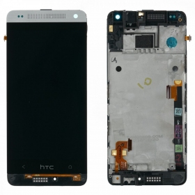 HTC One Mini (M4) skjerm (sølvgrå) (med ramme) (service pack) (original)