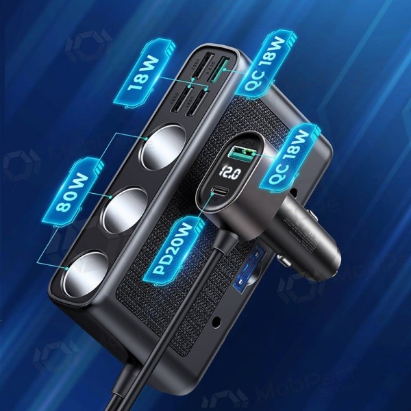 Lader automobilinis Joyroom 9in1 154W 3x12V, PD USB Type-C, QC3.0 USB-A, 4xUSB-A JR-CL06