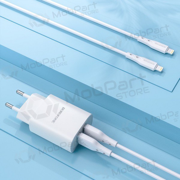 Lader Borofone BN2 2xUSB 2.1A + Lightning (hvit)