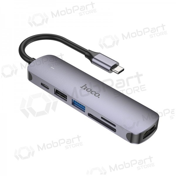 USB-C-adapter Hoco HB28 USB-C til HDMI + USB 3.0 + USB 2.0 + SD + TF + PD grå