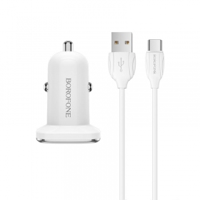 Lader automobilinis Borofone BZ12 USB + Type-C (2.4A) (hvit)