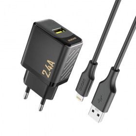 Telefonlader Dudao A23L 12 W USB-A med USB-A til Lightning-kabel 1 m svart