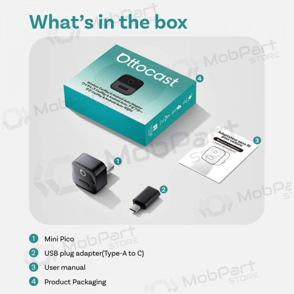 Trådløs CarPlay / Android Auto-adapter Ottocast Mini Pico CA525-T svart