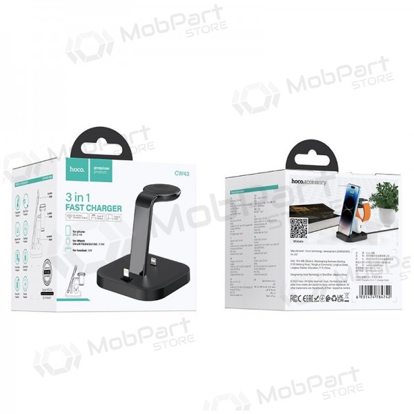 Lader trådløs Hoco CW43 Graceful 3-in-1 svart
