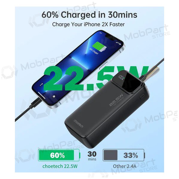 Powerbank Power Bank Choetech B730 22.5W 30000mAh svart Powerbank Power Bank Choetech B730 22.5W 30000mAh svart