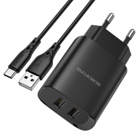 Lader Borofone BN2 2xUSB 2.1A + USB Type-C (svart)