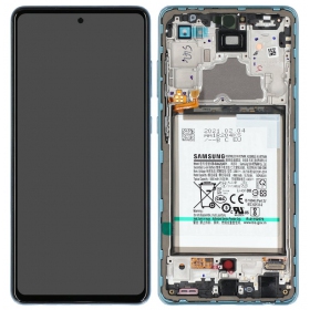 Ekranas Samsung A725/A726 A72 4G/5G 2021 su lietimui jautriu stikliuku og rėmeliu og batteri Awesome Blue original (service pack)