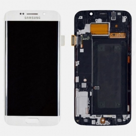 Samsung G925F Galaxy S6 Edge skjerm (hvit) (med ramme) (service pack) (original)