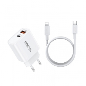 Telefonlader Remax RP-U120 20 W USB-C + USB-A med Lightning-kabel 1 m hvit