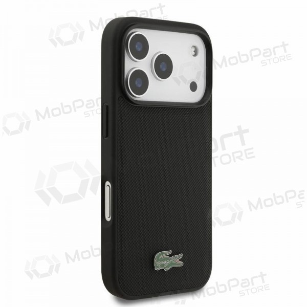 Apple iPhone 18 Pro deksel - Lacoste PVC Iconic Petit Pique Metal Logo MagSafe (svart)