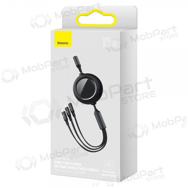 USB kabel Baseus Bright Mirror Type-C - microUSB+Lightning+Type-C 100W 1.2m (svart) CAMLC-AMJ01