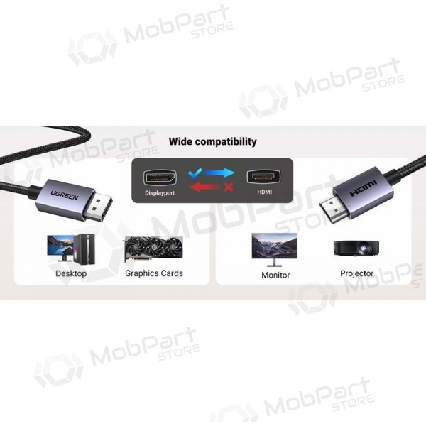 HDMI-kabel Ugreen DP125 DisplayPort til HDMI 2 m 4K 30 Hz svart