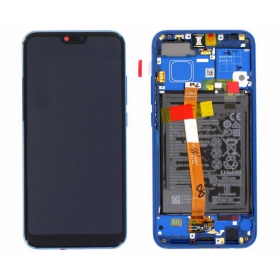 Huawei Honor 10 skjerm (blå) (med ramme og batteri) (service pack) (original)