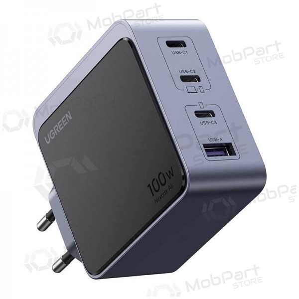 Nettlader Ugreen X565 100 W GaN 3x USB-C + USB-A grå