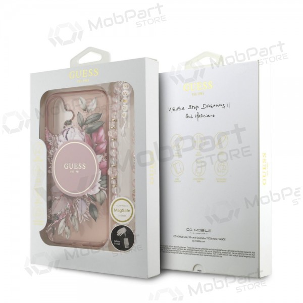 Apple iPhone 17 deksel -Guess IML Flowers Strap MagSafe- (rosa)