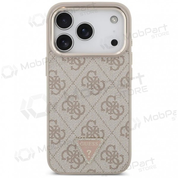 Apple iPhone 17 Pro Max deksel - Guess PU Leather 4G Strass Triangle Logo Gold Frame MagSafe (rosa)