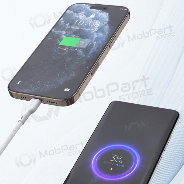 Lightning-kabel Dudao L9X USB-C til Lightning 2 m 30 W hvit