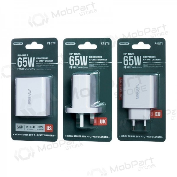 Lader Remax RP-U125 65W GaN USB-C/USB-A hvit