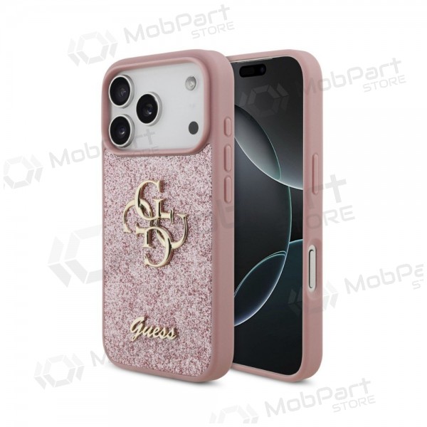Apple iPhone 18 Pro deksel -Guess PU Fixed Glitter 4G Metal Logo- (rosa)