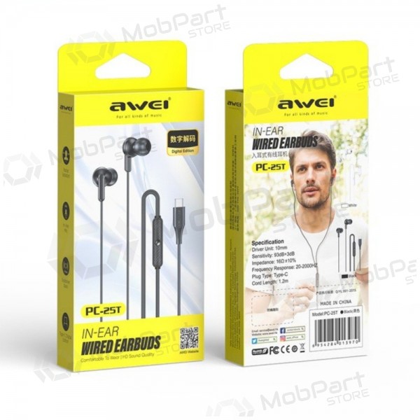 Hodetelefoner Awei PC-25T USB-C juodos