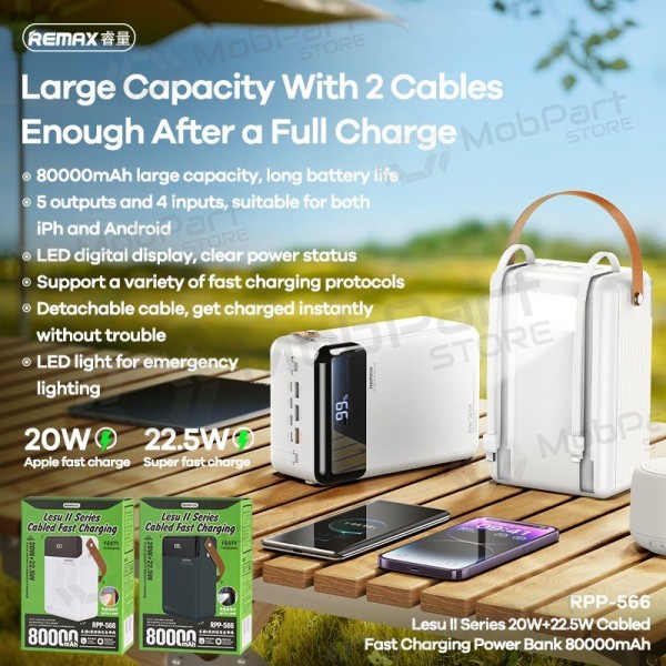 Powerbank Power Bank Remax RPP-566 22.5W 80000mAh grått