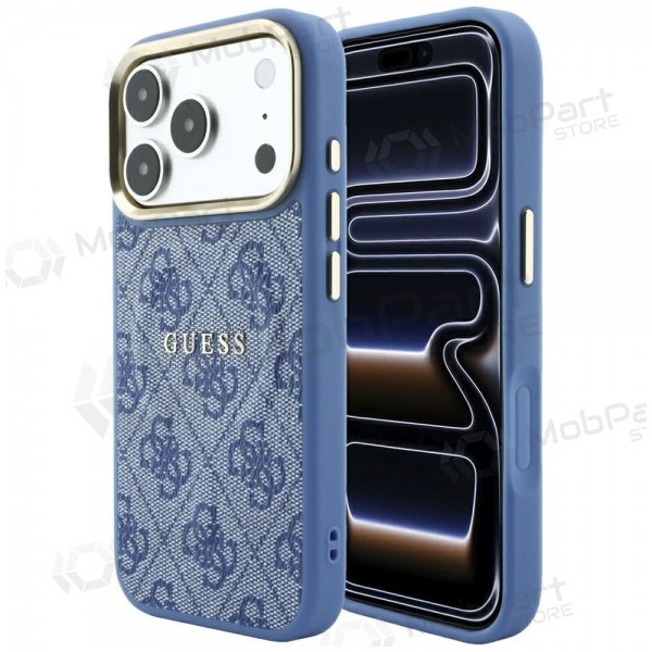 Apple iPhone 18 Pro Max deksel - Guess PU Leather 4G Gold Frame Embossed MagSafe (blå)