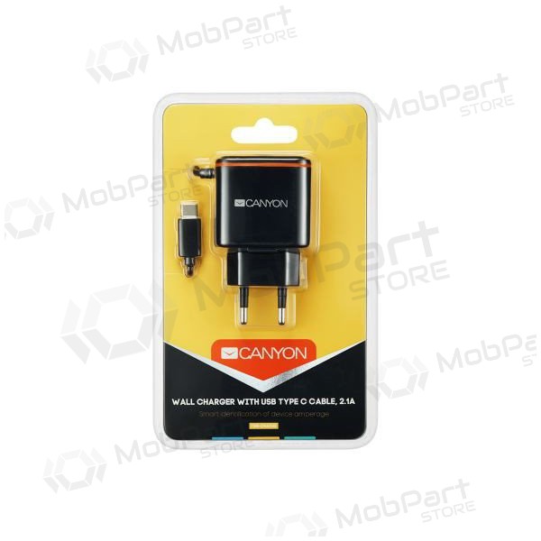 Lader CANYON CNE-CHA042 + Type-C kabel (1xUSB 5V 2.1A) (svart)
