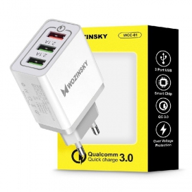 Lader Wozinsky QuickCharge 3xUSB (30W 3A) (hvit)