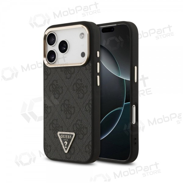 Apple iPhone 18 Pro Max deksel -Guess PU Leather 4G Strass Triangle Logo Gold Frame MagSafe- (svart)