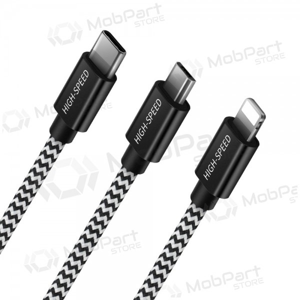 USB-kabel Dux Ducis K-ONE 3in1 microUSB-Lightning-Type-C fastcharging 1.2m