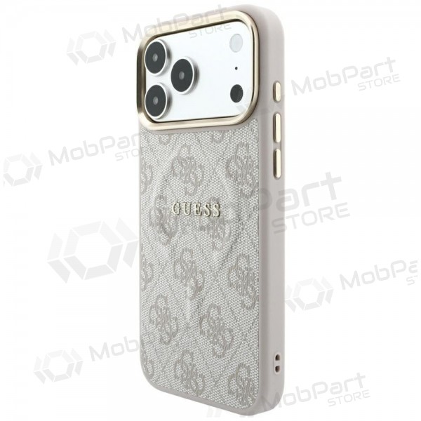 Apple iPhone 18 Pro Max deksel - Guess PU Leather 4G Gold Frame Embossed MagSafe (rosa)