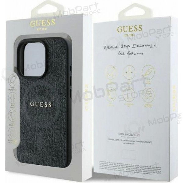 Apple iPhone 16 Pro deksel - Guess PU Leather 4G Colored Ring MagSafe (svart)